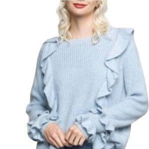 POL Light Blue Ruffled Rabbit Hair And Wool Blend Fuzzy Crew Neck Sweater M